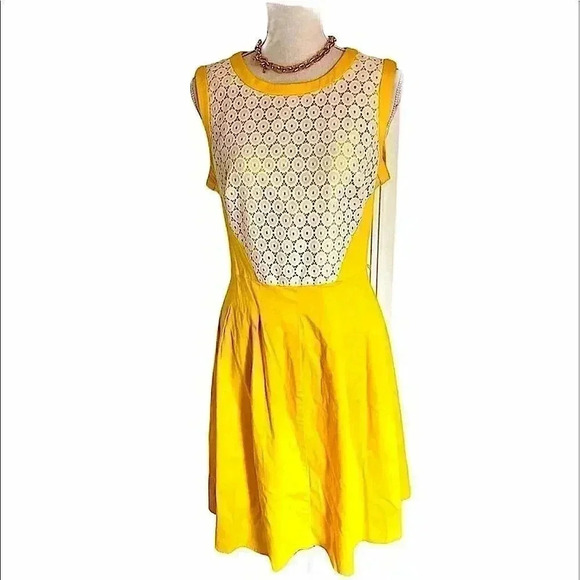 London Style Collection yellow and white mod fit and flair dress 12 - Picture 2 of 14